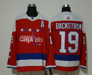 Men's Washington Capitals #19 Nicklas Backstrom Red With A Patch Adidas Stitched NHL Hockey Jersey