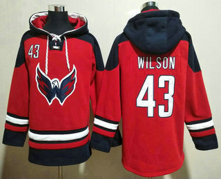 Men's Washington Capitals #43 Tom Wilson Red Ageless Must Have Lace Up Pullover Hoodie