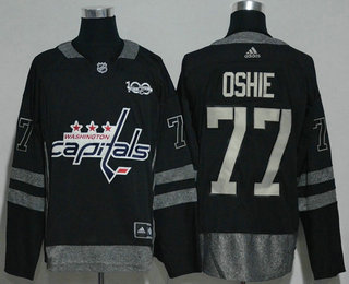 Men's Washington Capitals #77 T. J. Oshie Black 100th Anniversary Adidas Stitched NHL 2017 Hockey Jersey