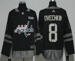 Men's Washington Capitals #8 Alex Ovechkin Black 100th Anniversary Adidas Stitched NHL 2017 Hockey Jersey