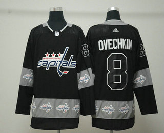 Men's Washington Capitals #8 Alex Ovechkin Black Team Logos Fashion Jersey