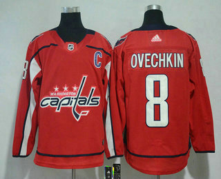 Men's Washington Capitals #8 Alex Ovechkin Red With C Patch 2017-2018 Hockey Adidas Stitched NHL Jersey