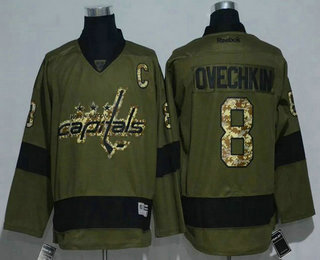 Men's Washington Capitals #8 Alex Ovechkin Reebok Green Camo Player Jersey