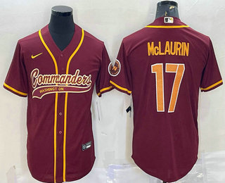 Men's Washington Commanders #17 Terry McLaurin Red With Patch Cool Base Stitched Baseball Jersey
