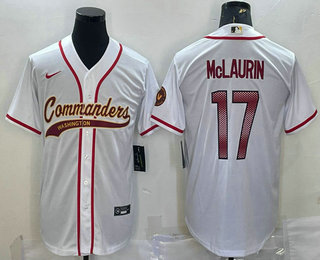 Men's Washington Commanders #17 Terry McLaurin White With Patch Cool Base Stitched Baseball Jersey