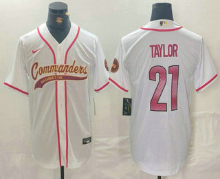 Men's Washington Commanders #21 Sean Taylor White With Patch Cool Base Stitched Baseball Jersey