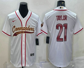 Men's Washington Commanders #21 Sean Taylor White With Patch Cool Base Stitched Baseball Jersey