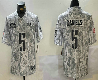 Men's Washington Commanders #5 Jayden Daniels Arctic Camo 2024 FUSE Salute to Service Limited Stitched Jersey