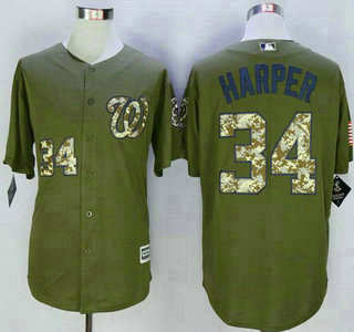 Men's Washington Nationals  #34 Bryce Harper Green Camo New Cool Base Jersey