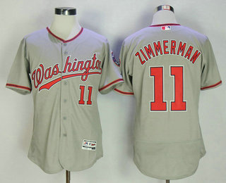 Men's Washington Nationals #11 Ryan Zimmerman Gray Road Stitched MLB Majestic Flex Base Jersey