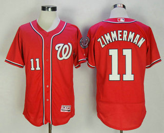 Men's Washington Nationals #11 Ryan Zimmerman Red Stitched MLB Majestic Flex Base Jersey