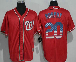 Men's Washington Nationals #20 Daniel Murphy Red Stitched MLB USA Flag Fashion Jersey