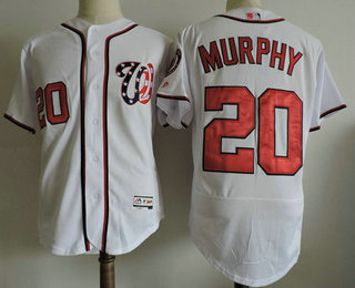 Men's Washington Nationals #20 Daniel Murphy White Home Stitched MLB 2017 Majestic Flex Base Jersey