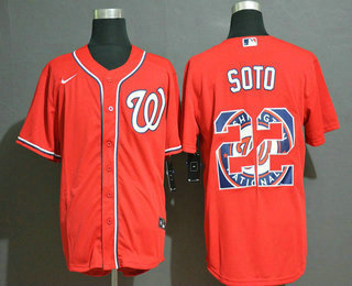 Men's Washington Nationals #22 Juan Soto Red Team Logo Stitched MLB Cool Base Nike Jersey