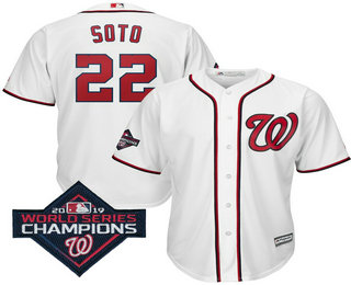 Men's Washington Nationals #22 Juan Soto White 2019 World Series Champions Home Cool Base Jersey