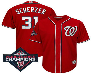 Men's Washington Nationals #31 Max Scherzer Red 2019 World Series Champions Alternate Cool Base Jersey