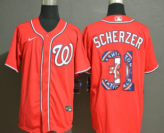 Men's Washington Nationals #31 Max Scherzer Red Team Logo Stitched MLB Cool Base Nike Jersey