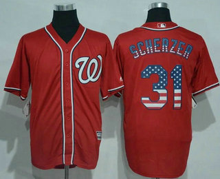 Men's Washington Nationals #31 Max Scherzer Red USA Flag Fashion MLB Baseball Jersey