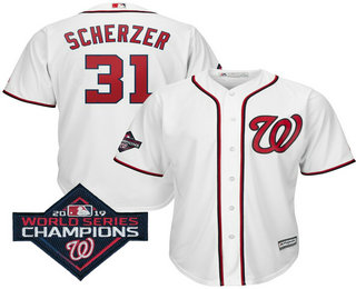 Men's Washington Nationals #31 Max Scherzer White 2019 World Series Champions Home Cool Base Jersey