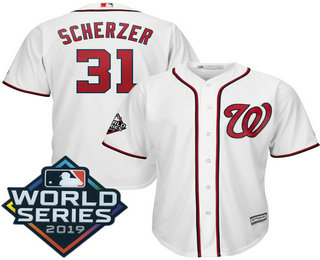 Men's Washington Nationals #31 Max Scherzer White 2019 World Series Cool Base Jersey