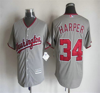 Men's Washington Nationals #34 Bryce Harper Away Gray 2015 MLB Cool Base Jersey