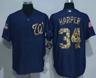 Men's Washington Nationals #34 Bryce Harper Blue Salute to Service Majestic Baseball Jersey