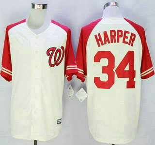 Men's Washington Nationals #34 Bryce Harper Cream With Red Exclusive New Cool Base Jersey