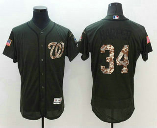 Men's Washington Nationals #34 Bryce Harper Green Salute to Service 2016 Flexbase Majestic Baseball Jersey