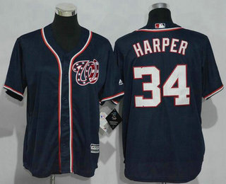 Men's Washington Nationals #34 Bryce Harper Majestic Navy Official Cool Base Player Replica Jersey