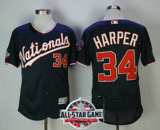 Men's Washington Nationals #34 Bryce Harper Navy Blue 2018 All-Star Game Patch Stitched MLB Majestic Flex Base Jersey