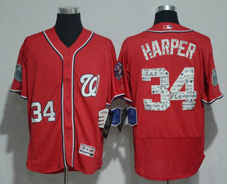 Men's Washington Nationals #34 Bryce Harper Red 2017 Spring Training Stitched MLB Majestic Flex Base Jersey