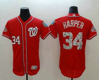 Men's Washington Nationals #34 Bryce Harper Red 2018 Spring Training Stitched MLB Flex Base Jersey