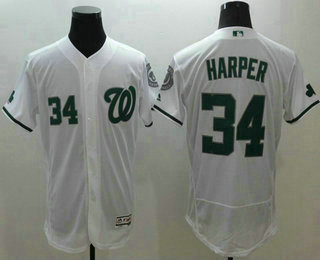 Men's Washington Nationals #34 Bryce Harper St. Patricks Day Celtic White Flexbase 2016 MLB Player Jersey