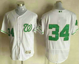 Men's Washington Nationals #34 Bryce Harper White 2016 St. Patrick's Day Flexbase Majestic Baseball Jersey