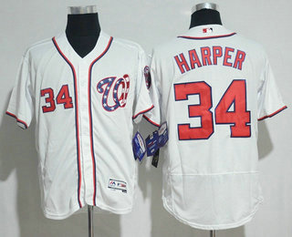 Men's Washington Nationals #34 Bryce Harper White Home Stitched MLB 2017 Majestic Flex Base Jersey