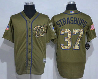 Men's Washington Nationals #37 Stephen Strasburg Green Salute to Service Cool Base Baseball Jersey