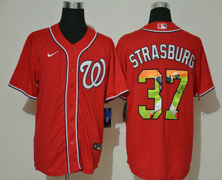 Men's Washington Nationals #37 Stephen Strasburg Red Stitched MLB Cool Base Nike Fashion Jersey