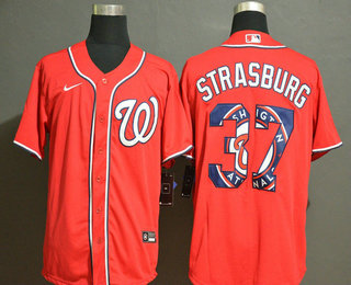 Men's Washington Nationals #37 Stephen Strasburg Red Team Logo Stitched MLB Cool Base Nike Jersey