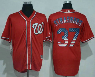 Men's Washington Nationals #37 Stephen Strasburg Red USA Flag Fashion MLB Baseball Jersey