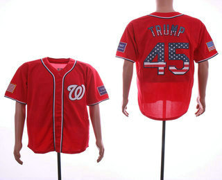 Men's Washington Nationals #45 Donald Trump Red Stitched MLB USA Flag Fashion Jersey