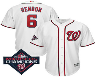 Men's Washington Nationals #6 Anthony Rendon White 2019 World Series Champions Home Cool Base Patch Jersey