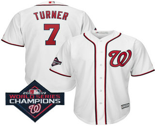 Men's Washington Nationals #7 Trea Turner White 2019 World Series Champions Home Cool Base Jersey