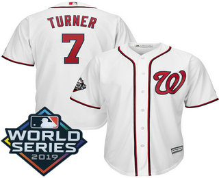 Men's Washington Nationals #7 Trea Turner White 2019 World Series Cool Base Jersey