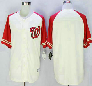 Men's Washington Nationals  Blank Cream With Red Exclusive New Cool Base Jersey