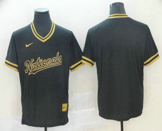 Men's Washington Nationals Blank Black Gold Nike Cooperstown Legend V Neck Jersey