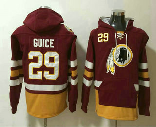 Men's Washington Redskins #29 Derrius Guice Jersey NEW Burgundy Red Pocket Stitched NFL Pullover Hoodie