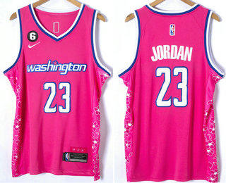 Men's Washington Wizards #23 Michael Jordan 2022 Pink City Edition With 6 Patch Stitched Jersey