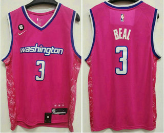 Men's Washington Wizards #3 Bradley Beal 2022 Pink City Edition With 6 Patch Stitched Jersey