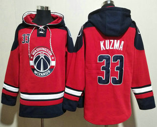 Men's Washington Wizards #33 Kyle Kuzma Red Lace Up Pullover Hoodie