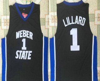 Men's Weber State University #1 Damian Lillard Black College Basketball Retro Swingman Stitched NCAA Jersey